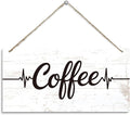 Coffee Bar Wooden Hanging Decor, Coffee Heartbeat Frequency Decoration Sign, Vintage Kitchen Decor, Wood Grain Retro Sign, Cafe Decoration with Rope Hanging 12 x 6 Inches
