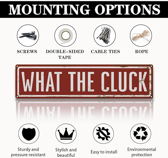 Rustic Farmhouse Style Chicken Coop Sign, Metal Outdoor Chicken House Signs, What The Cluck signs, Retro Metal Tin Sign, Farmhouse Decor, Backyard Hen House Gift 15.8x4 Inch