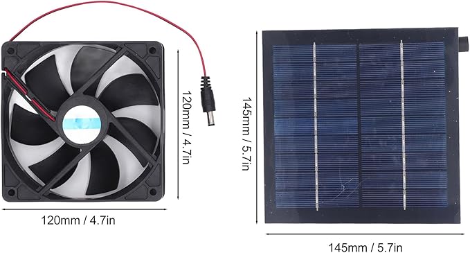 Zunate Solar Powered Fan, 20W IP65 Solar Panel Fan Kit, Window Exhaust for Outside Small Chicken Coops Greenhouses