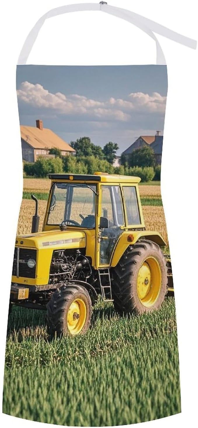 Adult Tractor Farm Apron Waterproof Apron with Large Pocket Adjustable Neck Strap Kitchen Bib Work Aprons Long Ties Cooking Baking Gardening Painting for Women Men