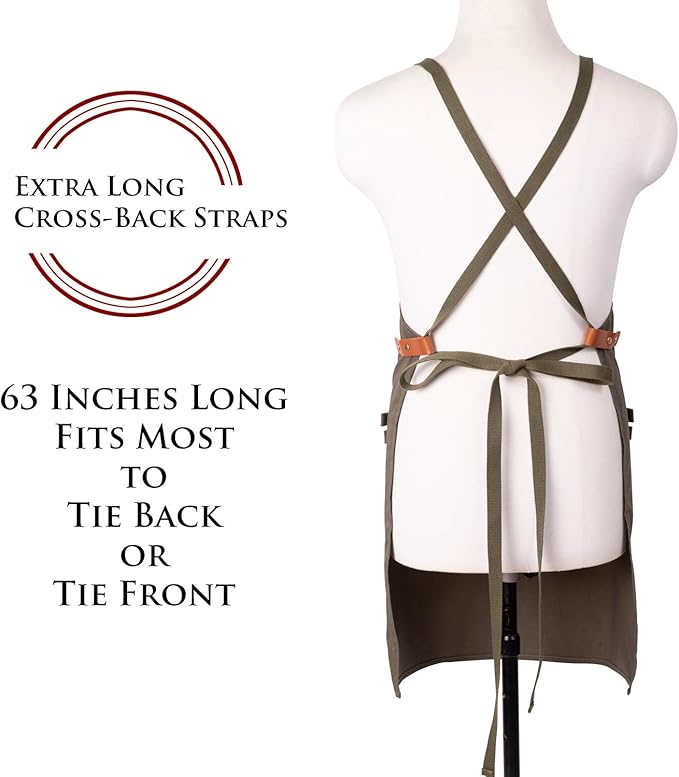 NEOVIVA Canvas Tool Apron for Men and Women with Pockets, Heavy Duty Cross Back Work Apron for Shop BBQ Woodworking