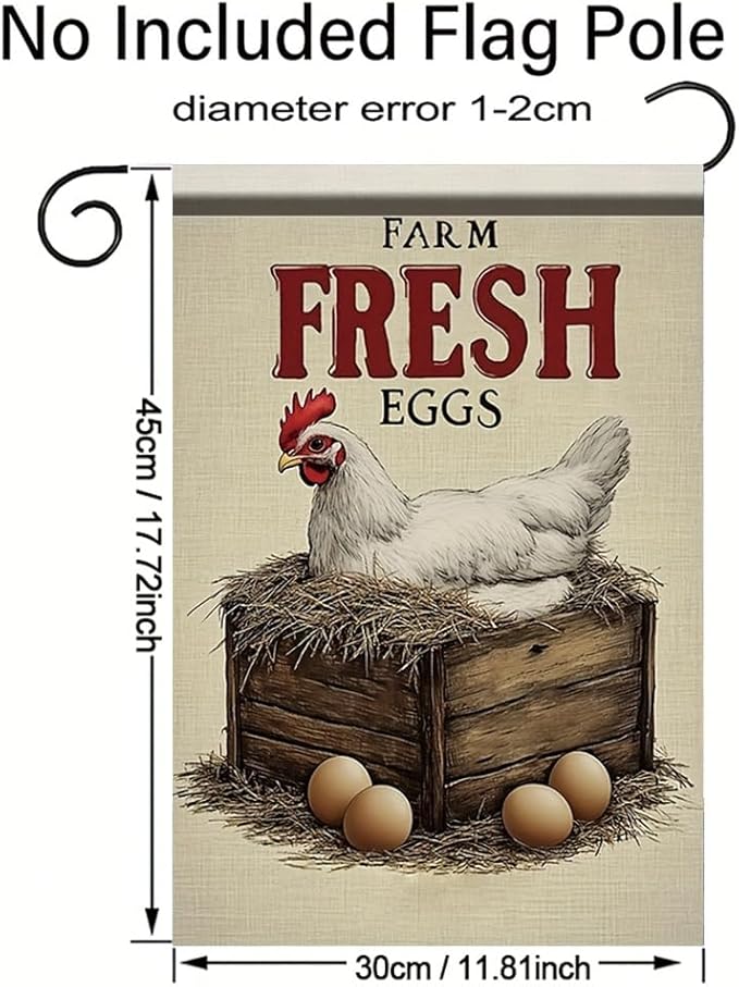Farm Fresh Eggs Garden Flag 12x18 Inch Double Sided Outdoor Yard Banner Hen on Nest Rustic Farmhouse Country Decor for Garden Porch Patio Lawn Home Decoration