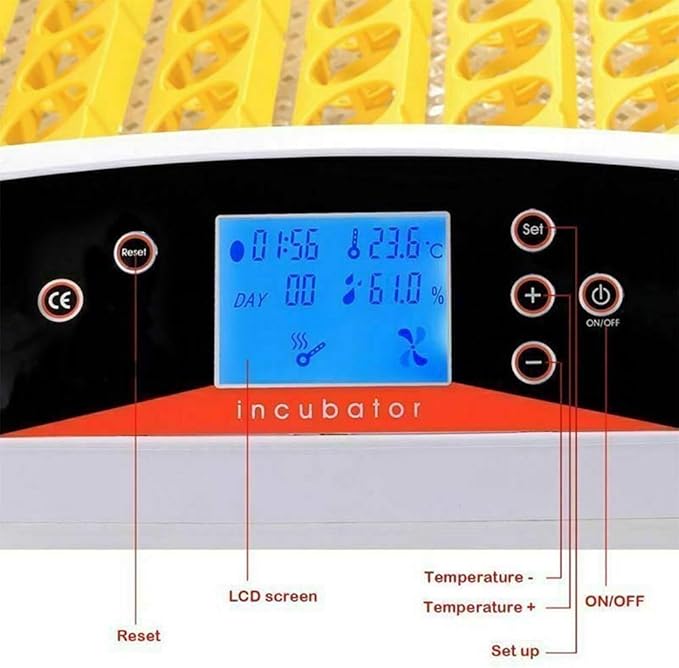56 Egg Incubator Automatic Turning Digital Poultry Hatcher Temperature Humidity Control Built-in LED Egg Candler, for Chicken Duck Goose(