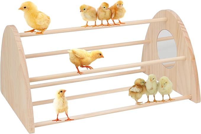 16 inches Extra Long Chicken Perch, Strong Wood Roosting Bar with Built-in Mirrors for Chicks Entertain, for Chick Jungle Gym at coop and brooder