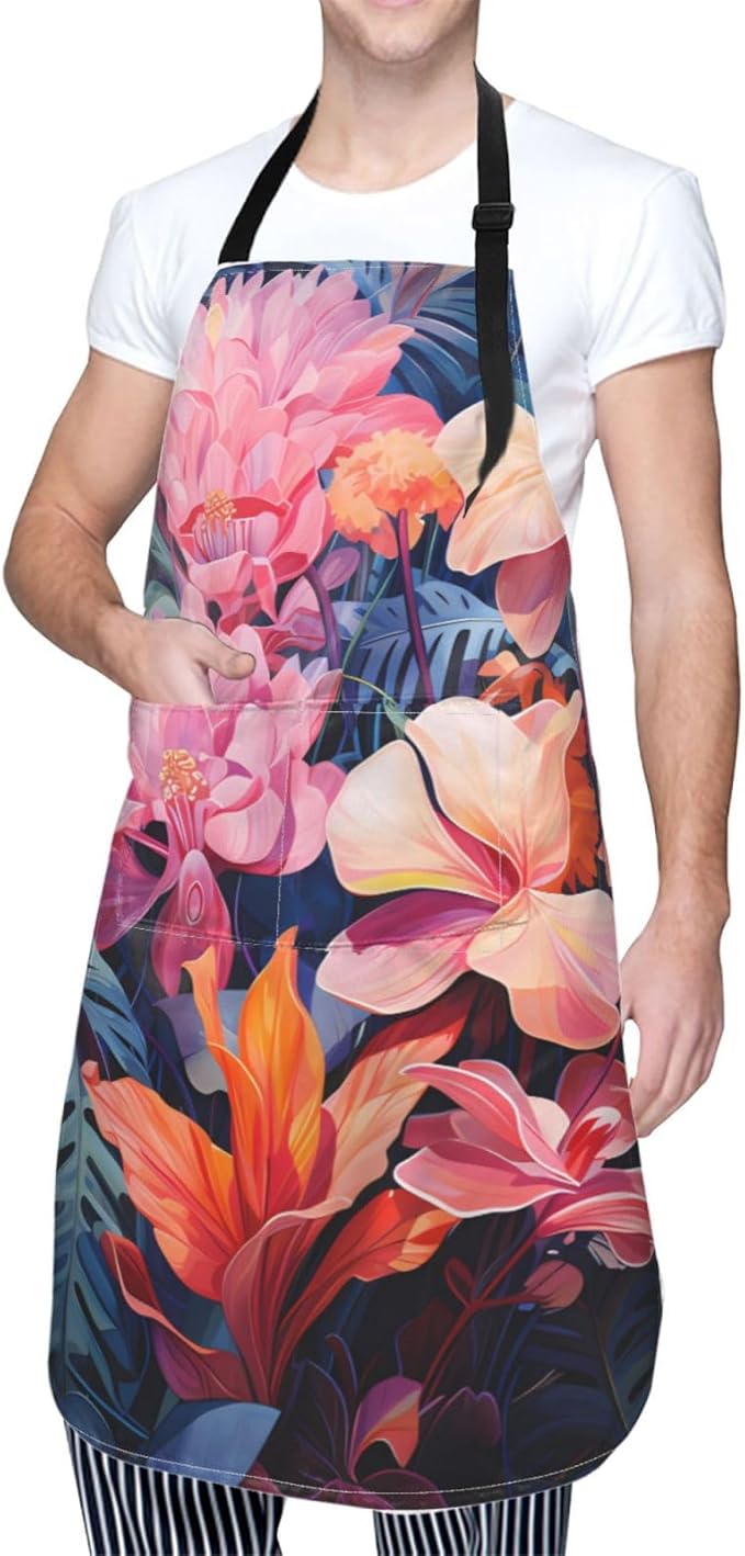 Dogs and Roses Heavy Duty Waterproof Apron with Pockets for AdultsResistant Grilling, Gardening, Painting