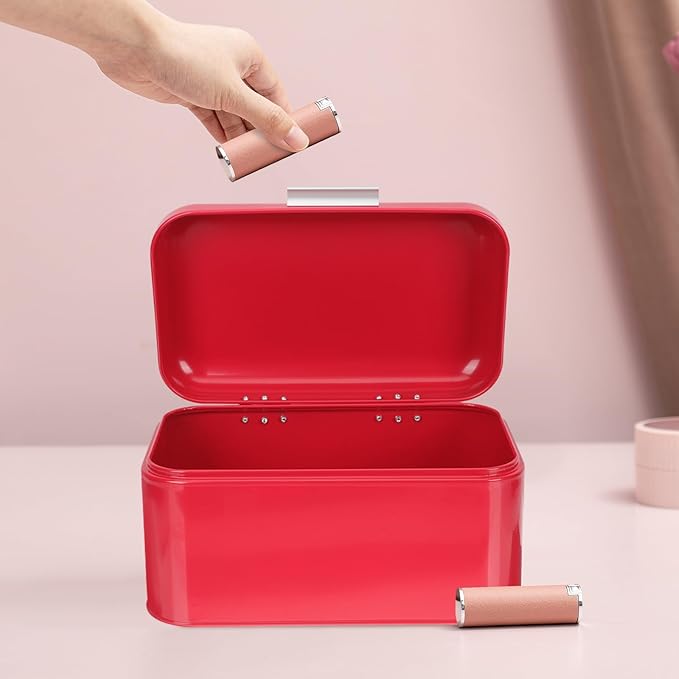 Luxshiny Metal Bread Box Vintage Red Iron Grain Storage Container Kitchen Countertop Portable Food Storage Bin
