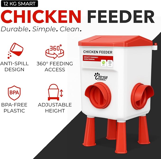 Large Chicken Water Feeder Set, Adjustable 3 in 1 Poultry Feeder with Short & Long Legs & Hanging Hook, 11L Chicken Waterer & 26.5lb Chicken Feeder Port, No Waste Design for All Poultry Sizes