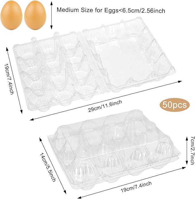Farm Fresh Plastic Egg Cartons - 50 Pieces Tray for Chicken Eggs - Holds 12 Eggs - Perfect for Farm Markets and Home Refrigerators