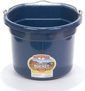 Little Giant® Flat Back Plastic Animal Feed Bucket | Animal Feed Bucket with Metal Handle | Horse Stall Feeding and Watering Supplies (Navy, 8 Quart)