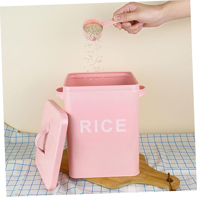 Iron Pet Food Storage Container with Airtight Seal and Measuring Cup, Pink Metal Dog and Cat Food Barrel for Household Grain Storage, Moisture-proof Pet Supply Bin for Home Use
