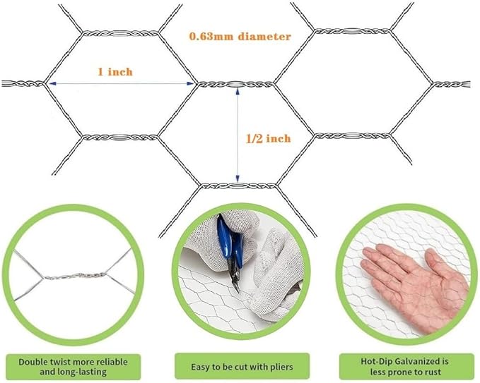 22GA Galvanized Hexagonal Poultry Netting Chicken Wire 16 inches x 100 feet x 1/2 inch Mesh for DIY Crafting, Pet Cages, Edge Fencing, Lawn Netting