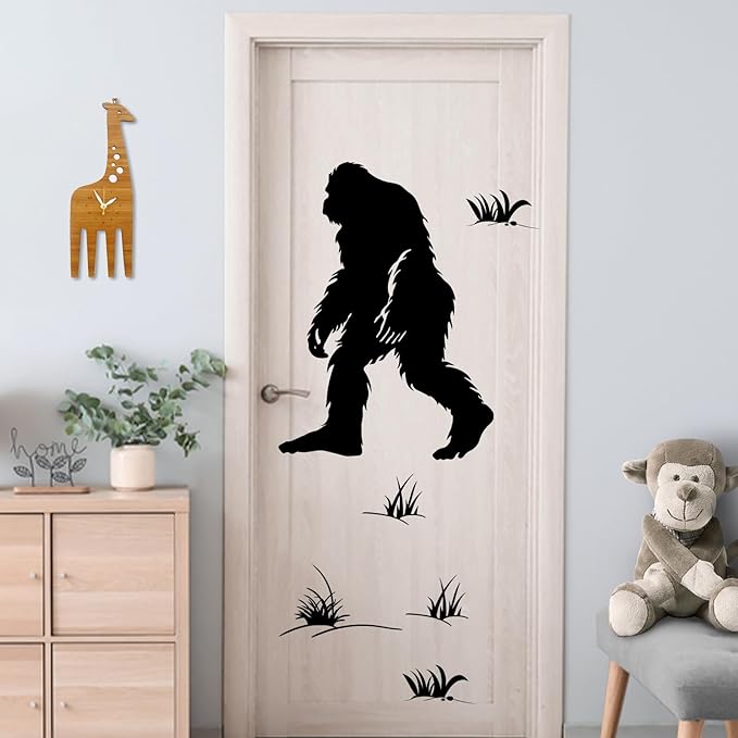 Mfault Bigfoot Silhouette Wall Decals Stickers, Black Sasquatch Adventure Grass Decorations Bedroom Art, Chimpanzee Gorilla Home Living Room Kitchen Decor