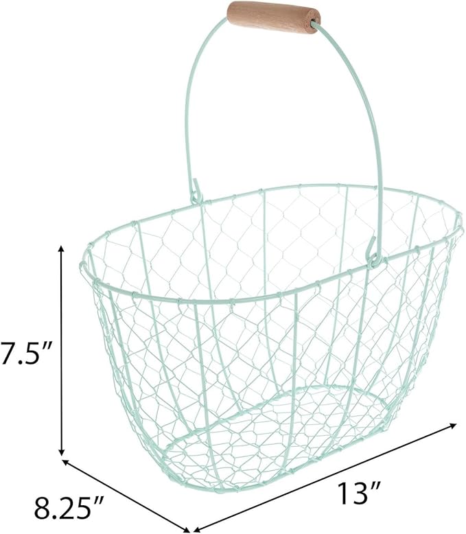 Hobby Lobby Chicken Wire Easter Basket with Wooden Handle, Metal and Wood, 7.5" H x 13" W x 8.25" D (Green)
