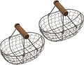2pcs Iron Fruit Basket with Wooden Handles, Vintage Farmhouse Style Egg and Snack Storage Baskets, Small Gray-black Metal Kitchen Pantry Organizer