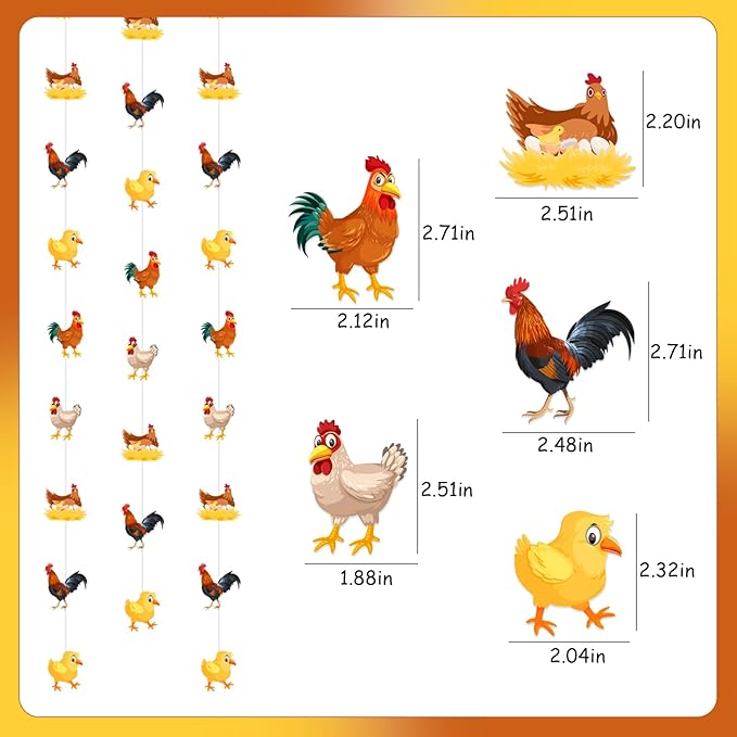 Sursurprise Chicken Party Decorations, 8PCS Chicken Garlands Hanging Streamer, Farm Birthday Party Supplies, Chick Baby Shower Decorations