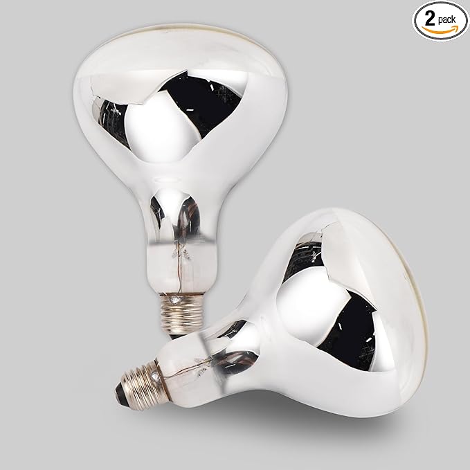 Incandescent R40 Reflector Infrared Lamp, Explosion Proof Clear Glass, E26 Base, Heat Lamp Bulb 250W for Reptiles, Turtles, Pets, Calves and Lambs, Chicks and Bathroom, 2 Pack (R40INC)