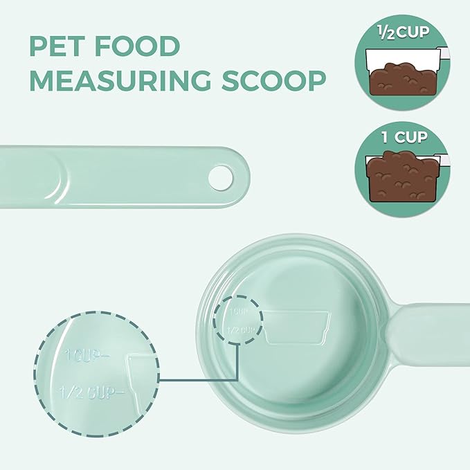 Melamine Dog Food Scoop - 1 Cup Pet Measuring Cup, Comfortable Long Handle Scoop for Dog, Cat, Ferret and Rabbit Food, Dishwasher Safe (Light Green)