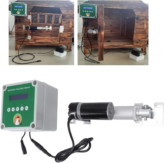 Automatic Chicken Coop Door Opener, Electric Poultry Swing Door Opener Accessories with Timer and Light Sensor, Linear Actuators Electric Poultry House Door Motor Kit 100 to 240V (US Plug)