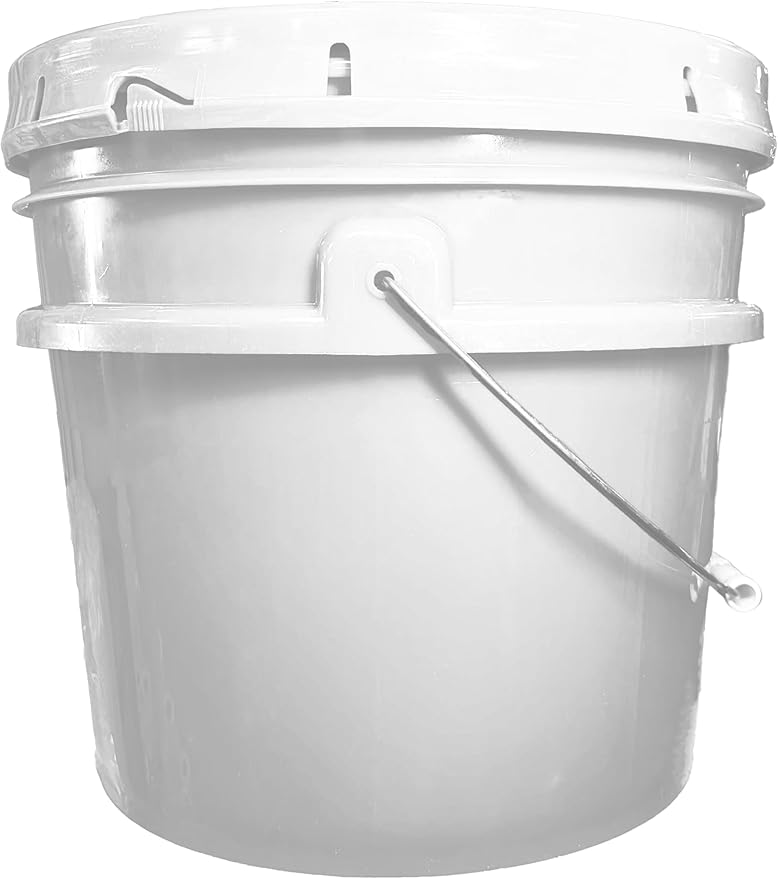 3.5-Gallon Bucket with Airtight Lid – Made in USA, Food Grade BPA Free Plastic, Heavy Duty Multi-Use, Metal Handle with Grip, Stackable Storage – White, 1 Pack