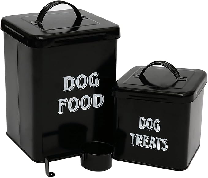 Morezi Dog Food Storage Container Farmhouse Pet Food Treats holder with Lid and Scoop, Perfect Sturdy Canister Tins for Kitchen Countertop, Shelf, Great Gift for Pet Owners - Dog Food - Black