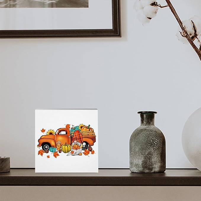 Fall Decorations for Home Farmhouse Office Bedroom Living Room, Pumpkins Truck Decor, Fall Sign, Autumn Decor Wood 2401