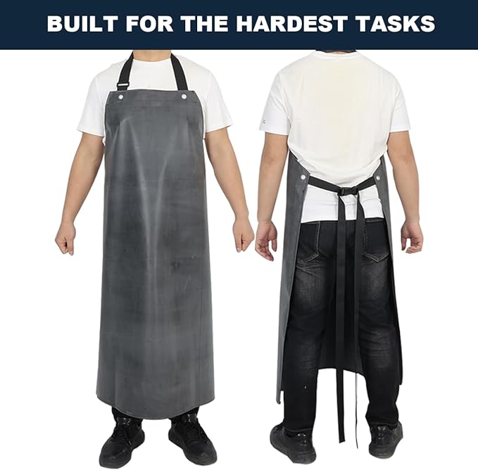 Thick Rubber Apron, Waterproof Apron Butcher Heavy Duty Chemical Resistant Adjustable Work Apron