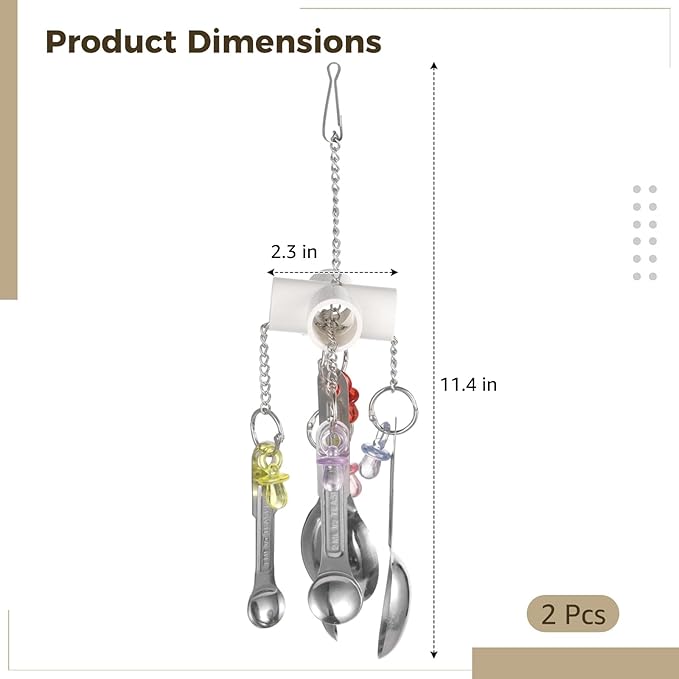 2 Pcs Chicken Enrichment Toys, Hanging Bird Toys with Metal Spoons, Colorful Chewing Foraging Toys, Poultry Coop Accessories for Chickens, Hens, Ducks, Parrots
