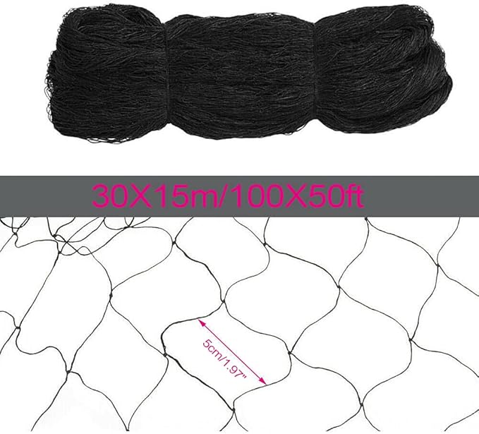 100ft X 50ft Bird Netting, Poultry Netting, Heavy Duty Bird Netting, Bird Netting for Chicken Coop, Chicken Net, Nylon, Black, Mesh Size 1.97''x1.97''