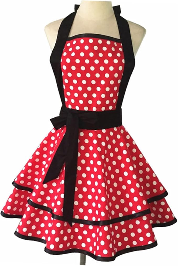 VILLCASE Cotton Hanging Neck Apron Double Layer Dotted Design Lightweight Comfortable Cooking Bib for Men Women Kitchen Work Hotel Use