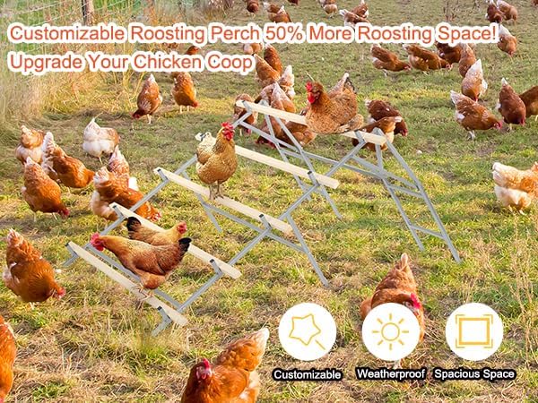 Chicken Roosting Bars for Chickens in Coop with 20 Ties DIY Chicken Perch for Coop Customizable with Your Own Wood, Large Metal Roosting Ladder Perch for 6-10 Chickens, Chick Toys Jungle Gym