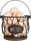 YINMIT Chicken Egg Basket, Round Egg Collecting Basket for Gathering Fresh Eggs, Farmhouse Wire Egg Basket with Handle, Egg Collector with Heavy Base for Kitchen Countertop