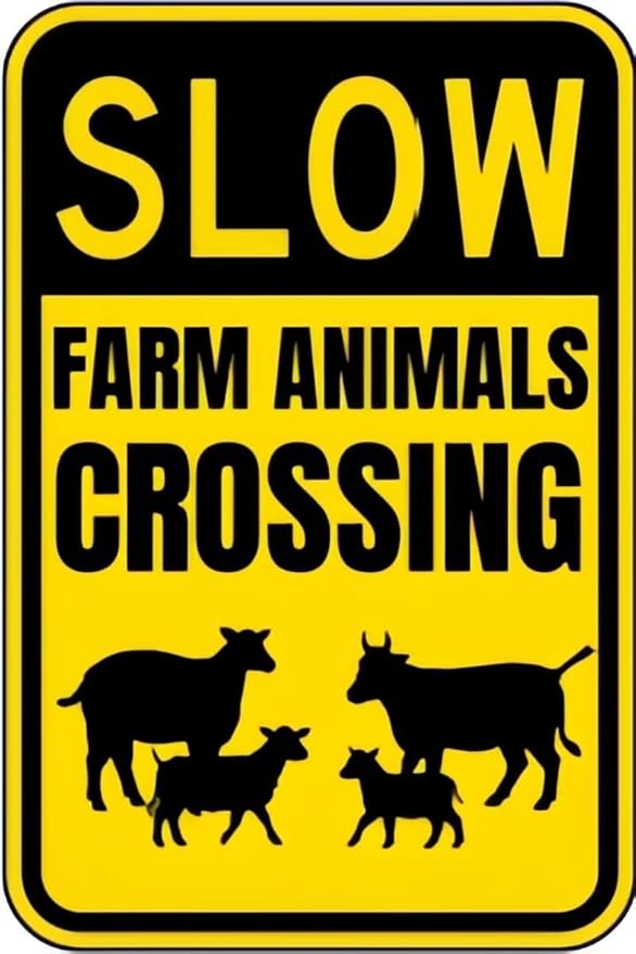 Vintage Metal Sign SLOW, FARM ANIMALS CROSSING Tin Sign Retro Wall Decor For Home Coffee Bar Funny Aluminum Sign 8x12 inch