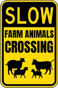 Vintage Metal Sign SLOW, FARM ANIMALS CROSSING Tin Sign Retro Wall Decor For Home Coffee Bar Funny Aluminum Sign 8x12 inch
