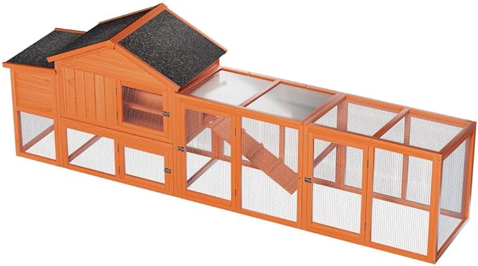 Large Wooden Chicken Coop for Outdoor Use with Run, Waterproof Roof, Anti-UV Protection, Removable Tray, and Nesting Box for 2-4 Hens (Natural + Wood)