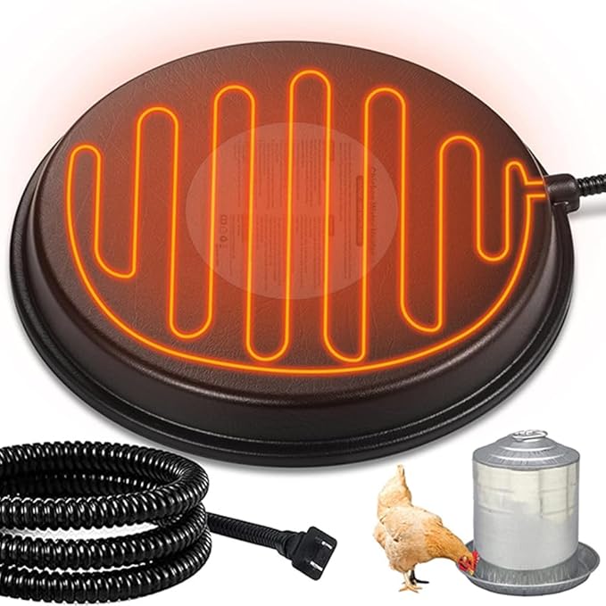 Chicken Water Heater Winter, 12.6" Heated Base for Metal Plastic Poultry Founts Waterer Thermostatically Controlled Heated Waterer for Chickens 80W, Chicken Coop Accessories (1)