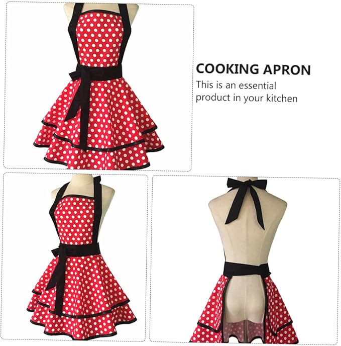 VILLCASE Cotton Hanging Neck Apron Double Layer Dotted Design Lightweight Comfortable Cooking Bib for Men Women Kitchen Work Hotel Use
