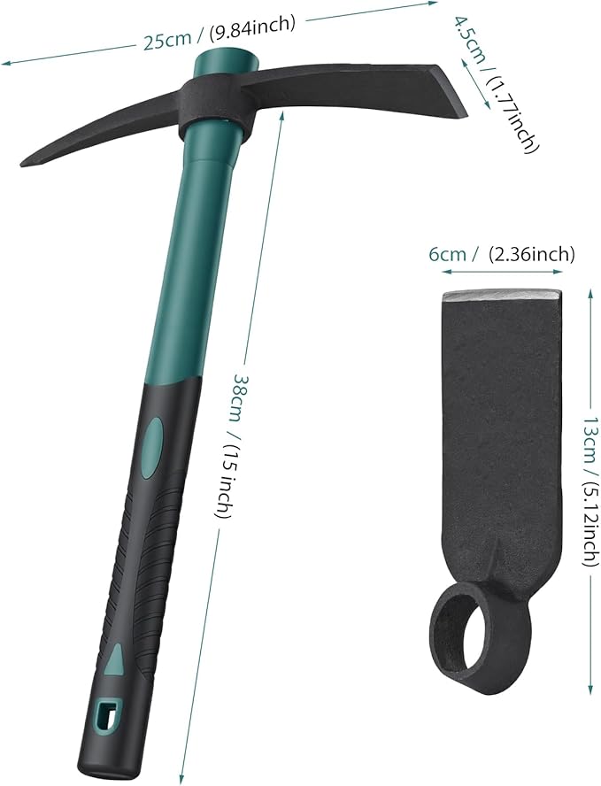 2pcs Gardening Picks with 1pcs Handle Multi-Functional Garden Hoe Pick Axes for Digging