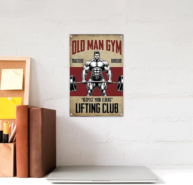 Old Man Gym Metal Sign For Home Wall Decor Masters Division Respect Your Elders Lifting Club Vintage Poster Art Fitness And Weightlifting Enthusiasts 8 x 12 Inch