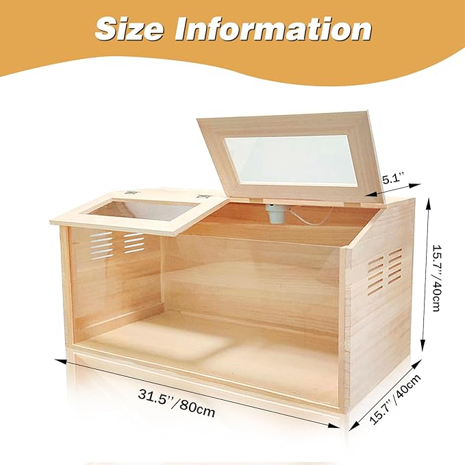 Solid Wood Chicken Brooder Box with Lighting Kit & Thermometer - Indoor Brooding for 25 Chicks (32x16x16) - Ideal for Chickens, Ducks, Quails, Hamsters & Lizards (XL)