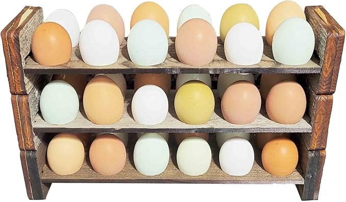 Rockin' Wood Egg Holder Tray- Countertop Stackable Egg Rack For Fresh Eggs - Made in the USA with real rustic reclaimed wood - egg sorter - wood egg tray (Triple Tray)