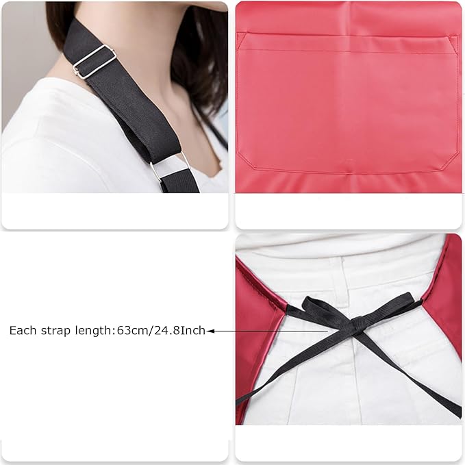 eywlwaar PU Waterproof Apron with One Big Pocket Adjustable Oil Proof Apron for Kitchen Dishwashing Cooking 29.92"x 26.77"