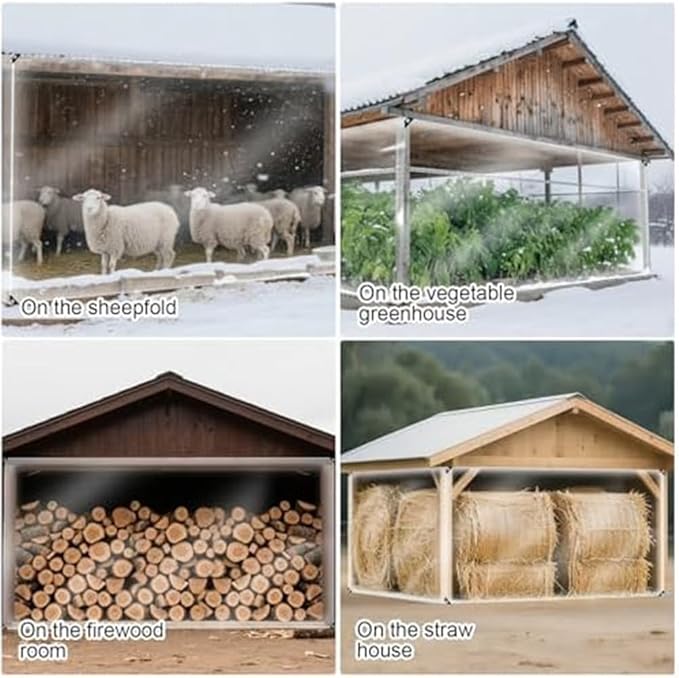 6x10 ft Winter Chicken Cover with Heavy Duty PVC Construction, Transparent for Sunlight, Metal Eyelets and Double Stitched Edges for Stability