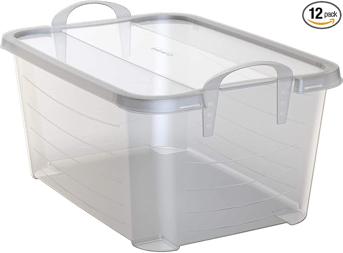 Life Story 12 Pack Light Duty Stackable Storage Bin, 55 Quart Home Organizer, Versatile Lightweight Locking Bins with Carrying Handles, Clear