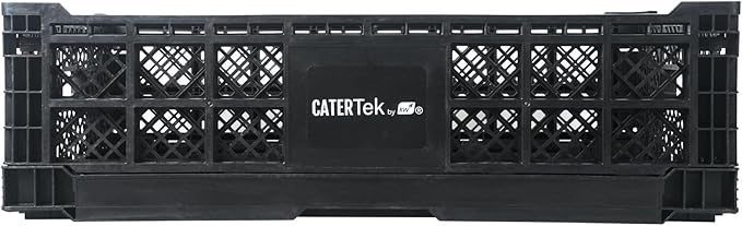 Restaurantware Plastic Milk Crates for Storage - Cater Tek Stackable Storage Buns for Organizing - Collapsible Storage Basket for Groceries, Black