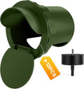 Chicken Feeder Port 12 Pack Poultry No Waste Port Kit with Stopper Lid, 1 Hole Saw, DIY Automatic Reusable Coop Feeder, Rain Proof Gravity Feeding Geese Duck Hens Rooster for Bucket Barrel Bin (Green)