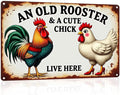an Old Rooster & A Cute Chick Live Here Funny Sign 8x12 Inch Grade Reflective Sheeting Rust Free Aluminum Easy to Mount Pre-Drilled Holes Decor for Farm Chicken Coop Kitchen Backyard