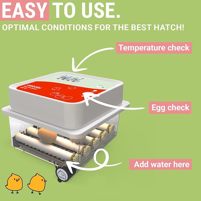 OBI-12 Egg Incubators for Hatching Eggs – Incubator for 12 Eggs with Automatic Egg Turner - Brooder for Chicken Eggs, Quail, and Duck Eggs - Orange