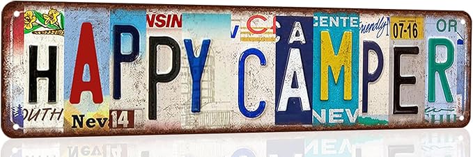 Happy Camper Sign Vintage Metal Tin Signs Funny Happy Camper Decor Camping Accessories For Rv Camping Street Signs Camper Decorations 4x 16 Inches