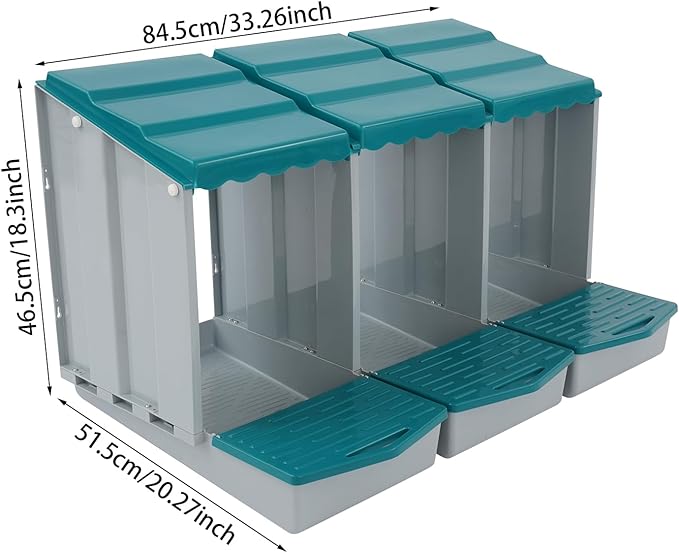 Chicken Nesting Boxes 3 Compartment PP Nesting Box with Inclined Nesting Boxes & Vented Holes Wall Mount Chicken Laying Boxes for Chicken Coop (Green)
