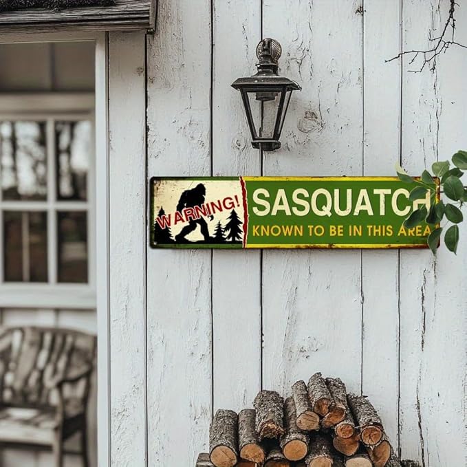 Sasquatch Warning! Metal Tin Sign Vintage Rustic Wall Decor for Cabin Bar Game Room Man Cave Outdoors 4x16 Inch